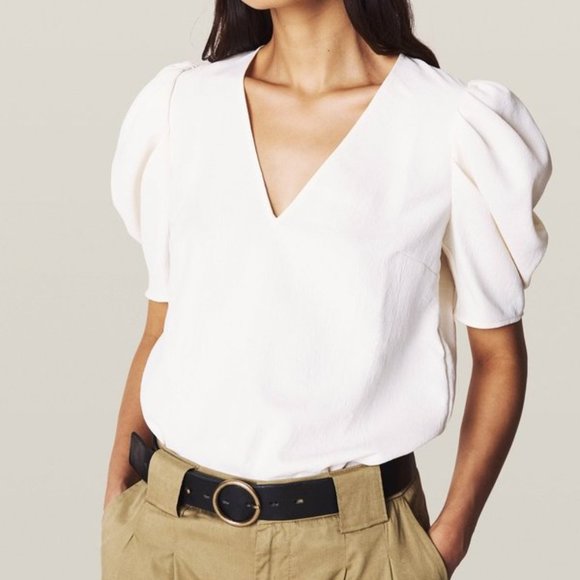 NWT $230 BA&SH ULTRA WHITE BLOUSE SZ 2 3 - Picture 1 of 6